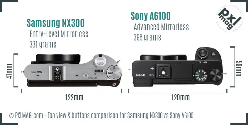 Samsung NX300 vs Sony A6100 top view buttons comparison