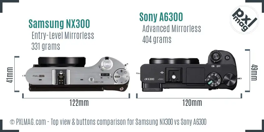 Samsung NX300 vs Sony A6300 top view buttons comparison