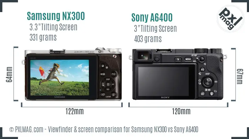 Samsung NX300 vs Sony A6400 Screen and Viewfinder comparison