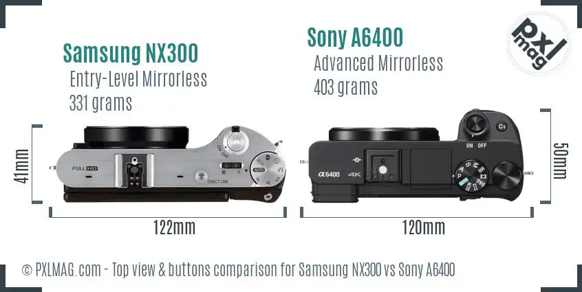 Samsung NX300 vs Sony A6400 top view buttons comparison