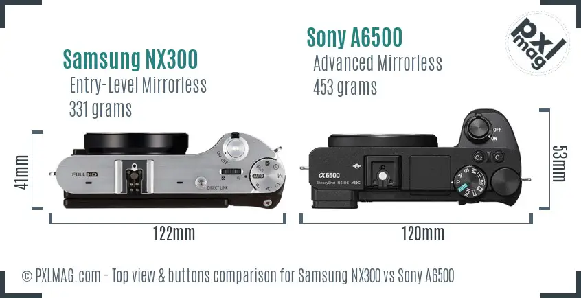 Samsung NX300 vs Sony A6500 top view buttons comparison