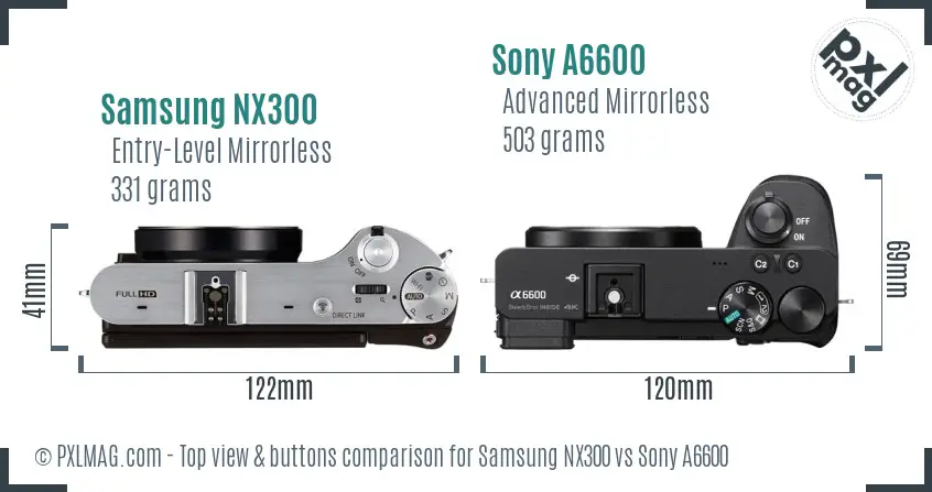 Samsung NX300 vs Sony A6600 top view buttons comparison