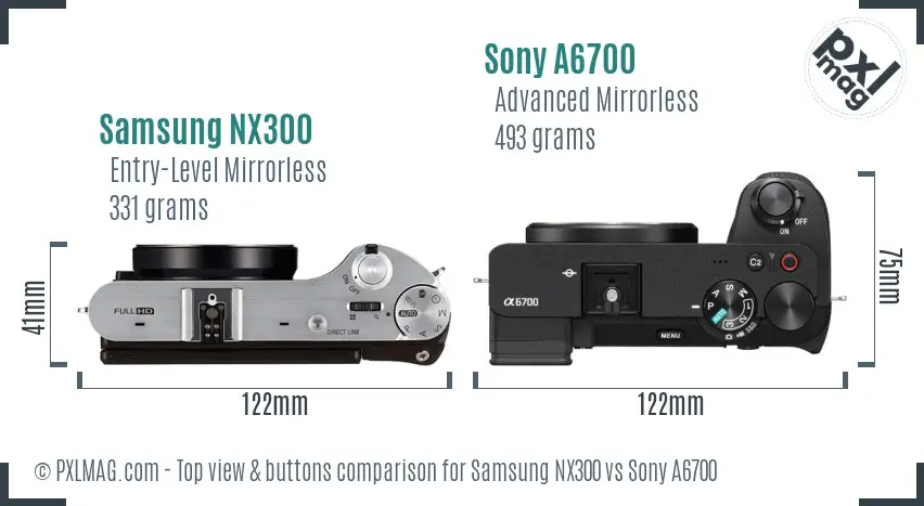 Samsung NX300 vs Sony A6700 top view buttons comparison