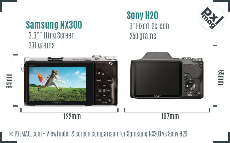 Samsung NX300 vs Sony H20 Screen and Viewfinder comparison