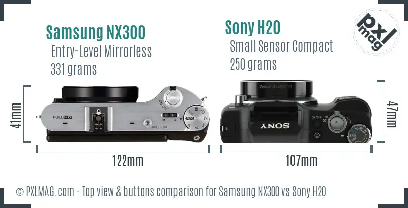 Samsung NX300 vs Sony H20 top view buttons comparison