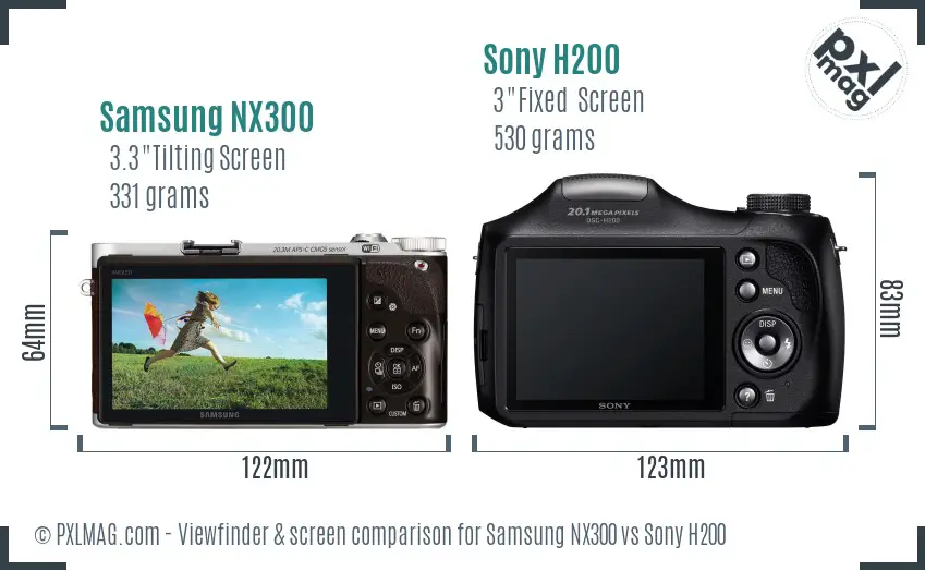 Samsung NX300 vs Sony H200 Screen and Viewfinder comparison