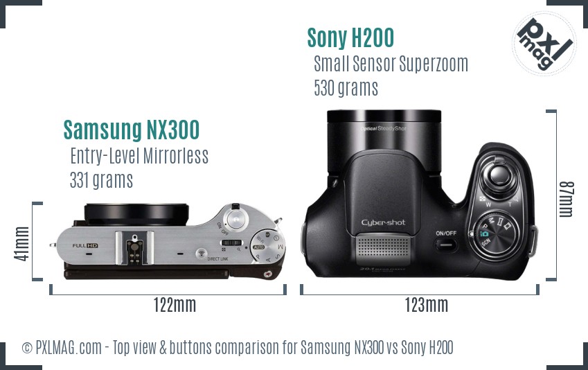 Samsung NX300 vs Sony H200 top view buttons comparison