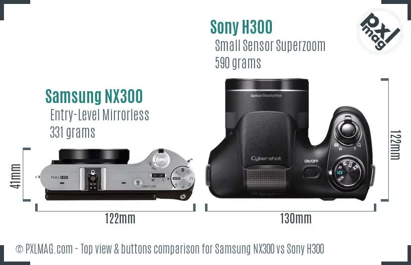 Samsung NX300 vs Sony H300 top view buttons comparison