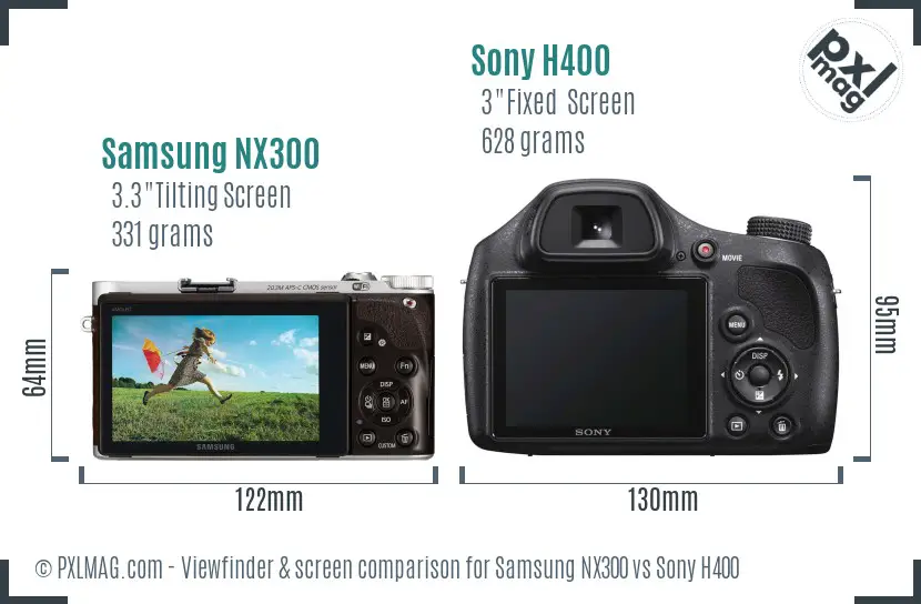 Samsung NX300 vs Sony H400 Screen and Viewfinder comparison