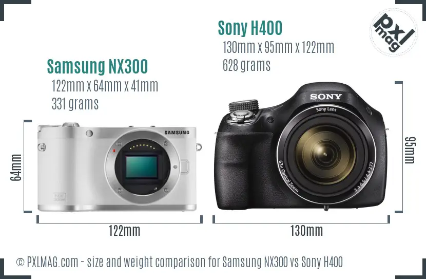 Samsung NX300 vs Sony H400 size comparison