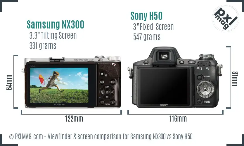 Samsung NX300 vs Sony H50 Screen and Viewfinder comparison