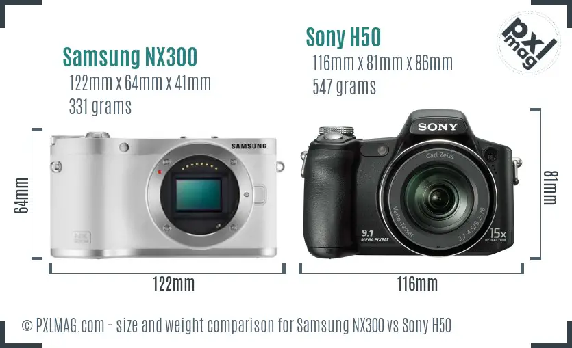 Samsung NX300 vs Sony H50 size comparison