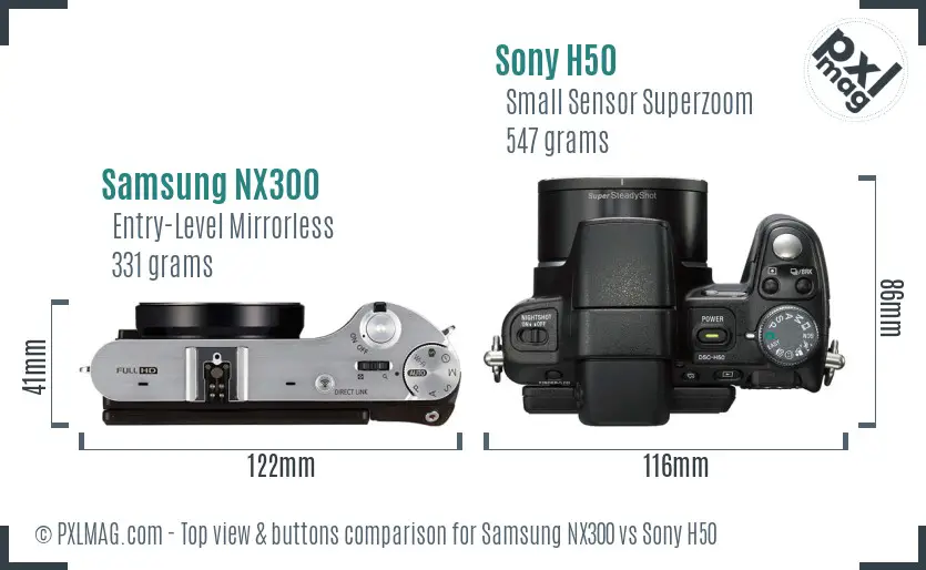 Samsung NX300 vs Sony H50 top view buttons comparison