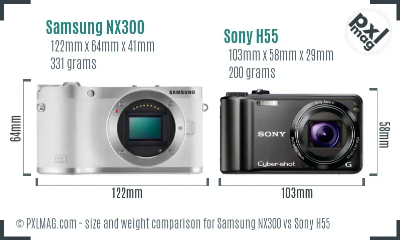 Samsung NX300 vs Sony H55 size comparison