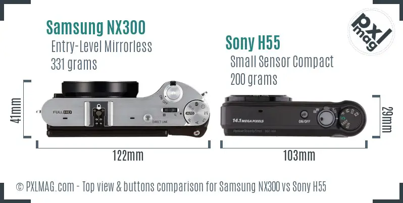 Samsung NX300 vs Sony H55 top view buttons comparison