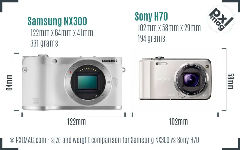 Samsung NX300 vs Sony H70 size comparison