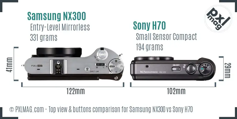 Samsung NX300 vs Sony H70 top view buttons comparison