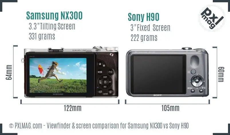 Samsung NX300 vs Sony H90 Screen and Viewfinder comparison