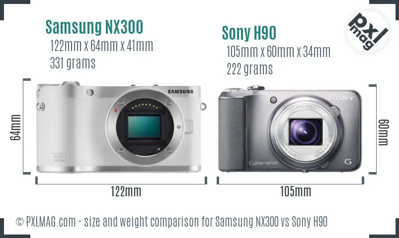 Samsung NX300 vs Sony H90 size comparison