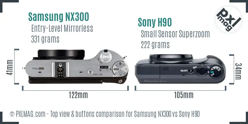 Samsung NX300 vs Sony H90 top view buttons comparison