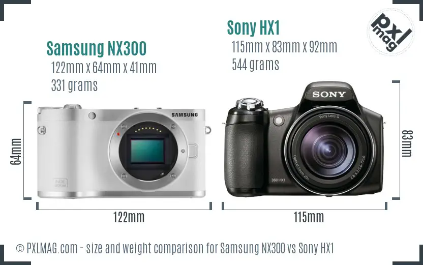 Samsung NX300 vs Sony HX1 size comparison