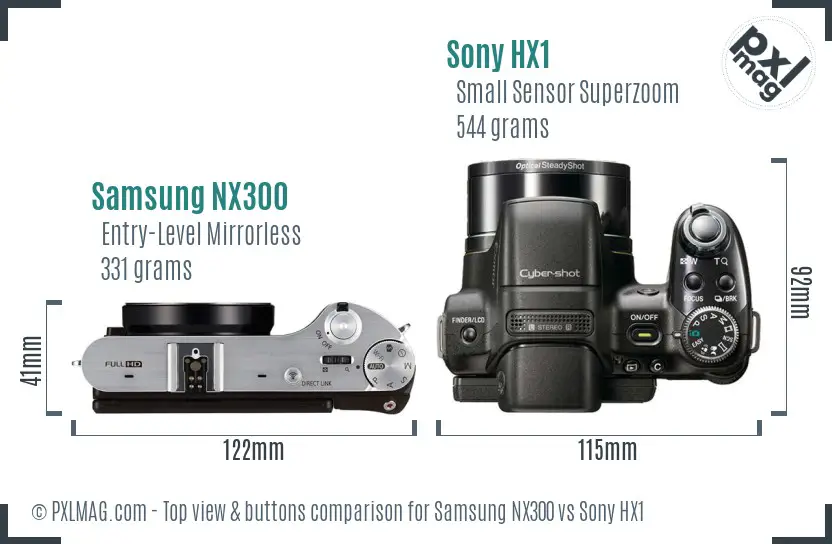 Samsung NX300 vs Sony HX1 top view buttons comparison