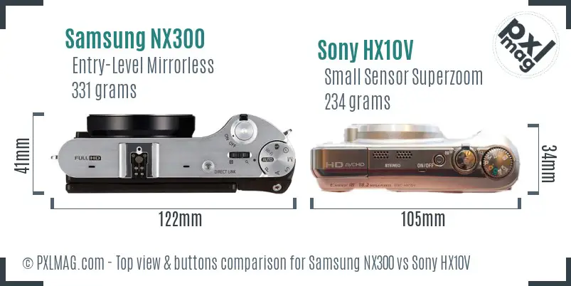 Samsung NX300 vs Sony HX10V top view buttons comparison Samsung NX300 vs Sony HX10V top view buttons comparison