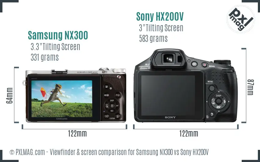 Samsung NX300 vs Sony HX200V Screen and Viewfinder comparison