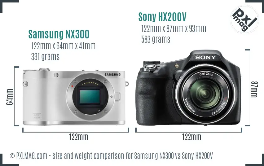 Samsung NX300 vs Sony HX200V size comparison