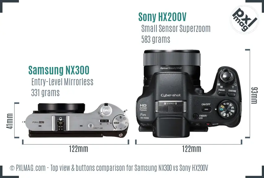 Samsung NX300 vs Sony HX200V top view buttons comparison