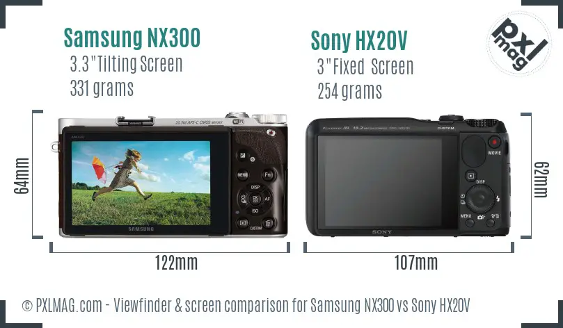 Samsung NX300 vs Sony HX20V Screen and Viewfinder comparison