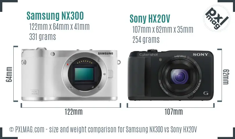 Samsung NX300 vs Sony HX20V size comparison