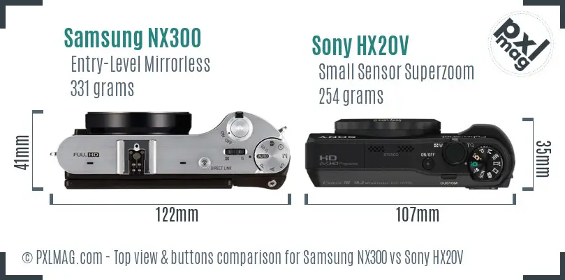 Samsung NX300 vs Sony HX20V top view buttons comparison