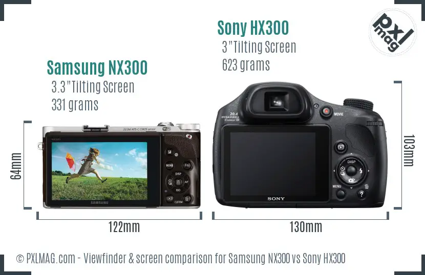 Samsung NX300 vs Sony HX300 Screen and Viewfinder comparison