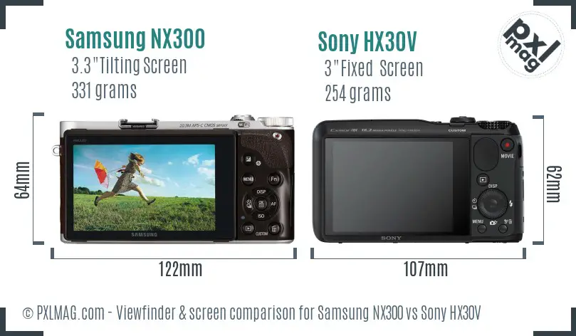 Samsung NX300 vs Sony HX30V Screen and Viewfinder comparison