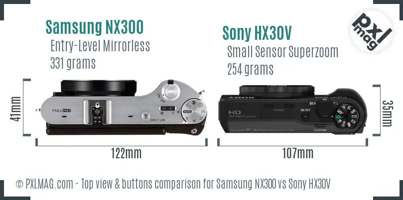 Samsung NX300 vs Sony HX30V top view buttons comparison
