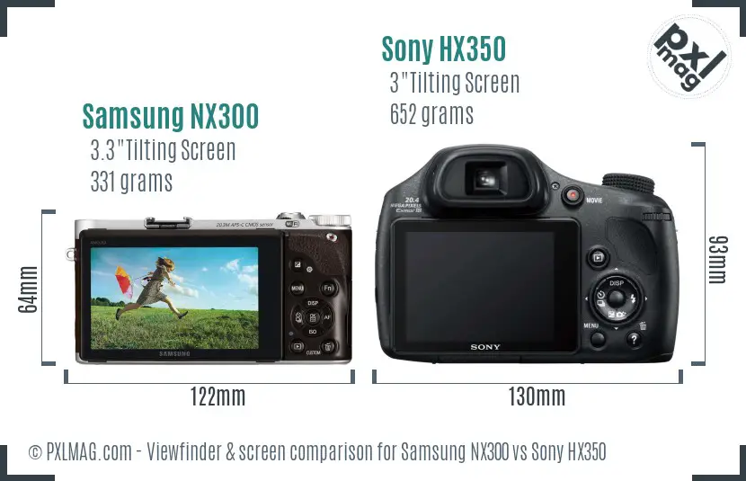 Samsung NX300 vs Sony HX350 Screen and Viewfinder comparison
