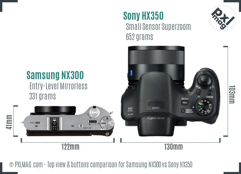Samsung NX300 vs Sony HX350 top view buttons comparison