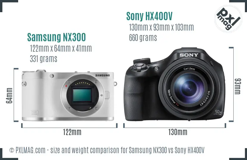 Samsung NX300 vs Sony HX400V size comparison