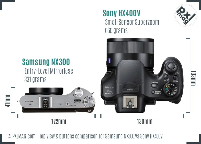 Samsung NX300 vs Sony HX400V top view buttons comparison