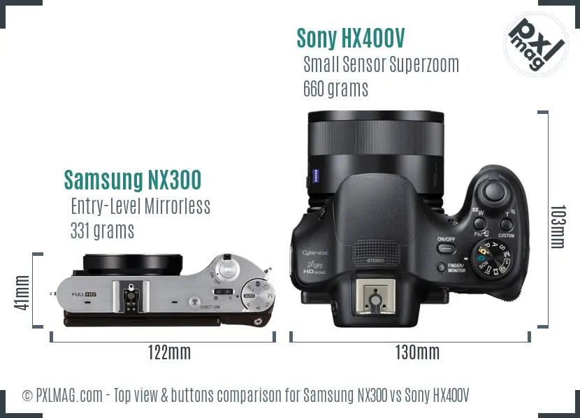Samsung NX300 vs Sony HX400V top view buttons comparison Samsung NX300 vs Sony HX400V top view buttons comparison