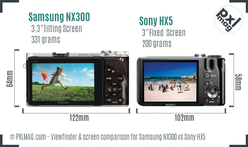 Samsung NX300 vs Sony HX5 Screen and Viewfinder comparison