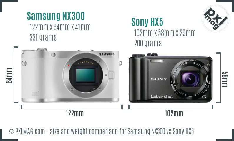 Samsung NX300 vs Sony HX5 size comparison