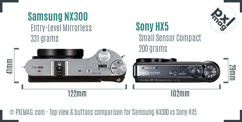 Samsung NX300 vs Sony HX5 top view buttons comparison