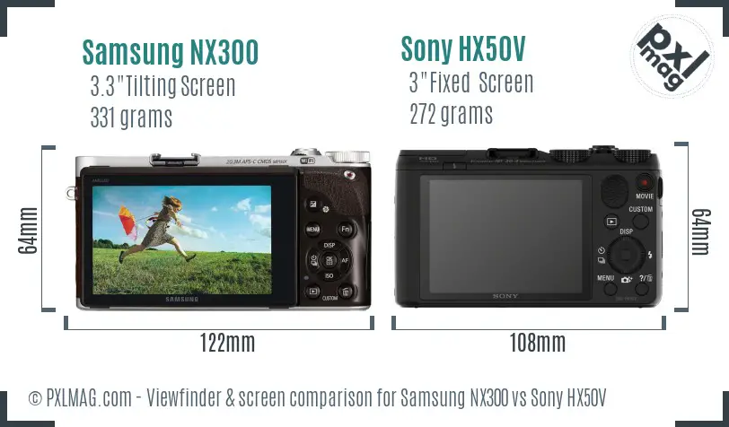 Samsung NX300 vs Sony HX50V Screen and Viewfinder comparison