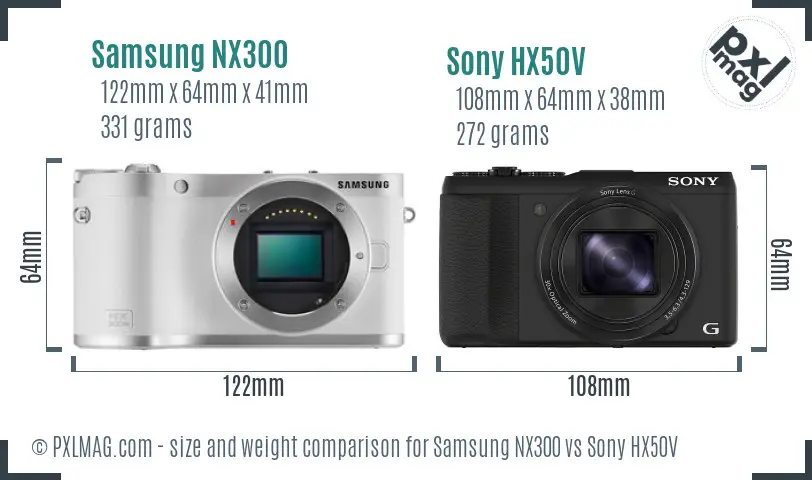 Samsung NX300 vs Sony HX50V size comparison