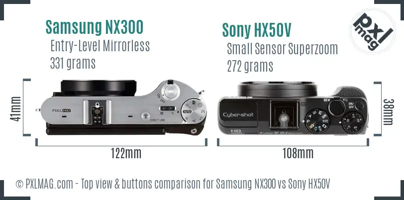 Samsung NX300 vs Sony HX50V top view buttons comparison