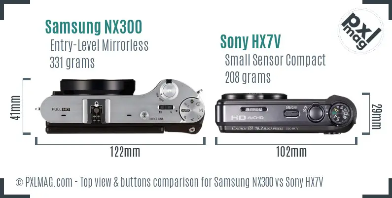 Samsung NX300 vs Sony HX7V top view buttons comparison