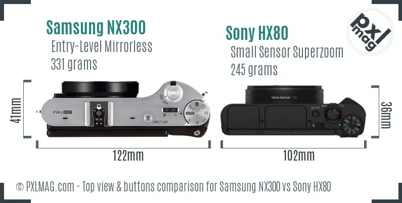 Samsung NX300 vs Sony HX80 top view buttons comparison