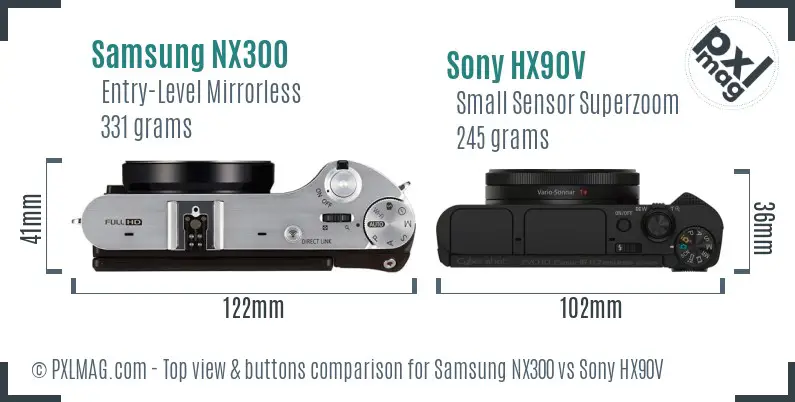 Samsung NX300 vs Sony HX90V top view buttons comparison